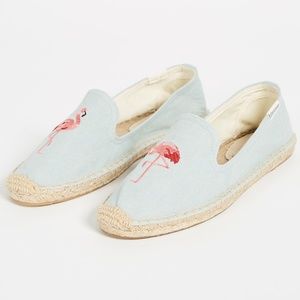 Soludos Flamingo Smoking Slipper Espadrilles, Chambray, Size 9.5